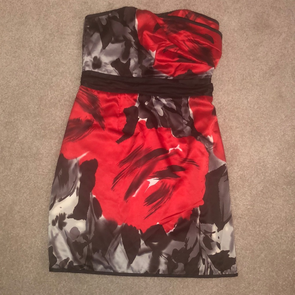 The Limited black and red satin strapless dress
